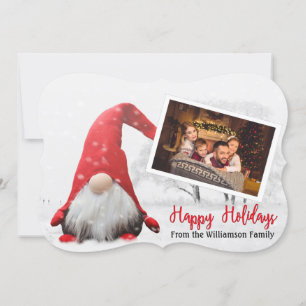 Your Photo Snowy Gnome Fancy Cut Happy Holidays Holiday Card