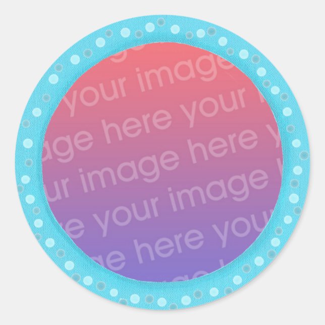 Your photo stickers, in a blue dots circle frame classic round sticker (Front)