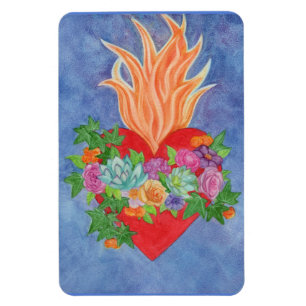 YOUR PHOTO TEMPLATE or Burning Heart & Flowers Magnet