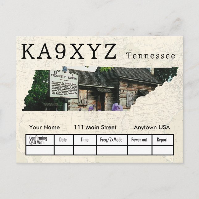 Your Photo Tennessee Shaped Cutout Custom QSL Postcard (Front)