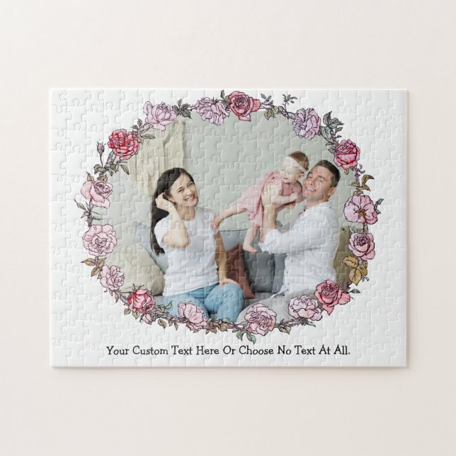 Your Photo&Text / Floral Roses Flowers Wreath Jigsaw Puzzle (Horizontal)