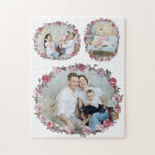 Your Photo&Text / Floral Roses Flowers Wreath Jigsaw Puzzle