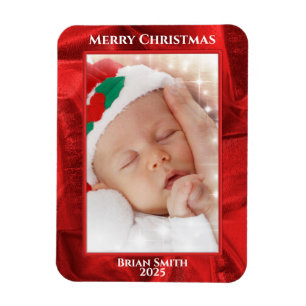 Your Photo Text - Holiday Red Metallic Magnet