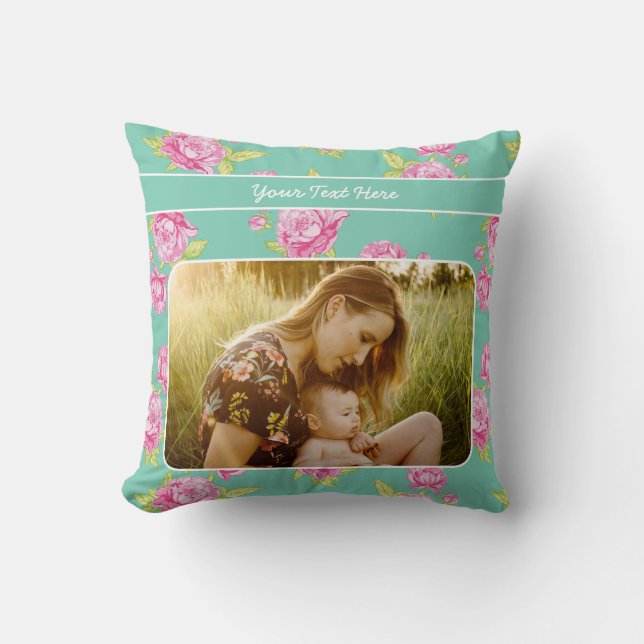 Your Photo/Text/ Pastel Shabby Pink Floral Flowers Cushion (Front)