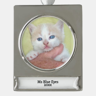 Your Photo/Text -Traditional Annual Gift & Message Silver Plated Banner Ornament