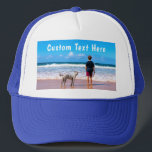 Your Photo Text Trucker Hat with Custom Text<br><div class="desc">Custom Photo and Text Hats - Your Own Design - Personalised Family / Friends or Personal Caps Gift - Add Your Photo and Text - Resize and move or remove and add elements / text with customisation tool ! Choose / add your favourite font / text colour ! You can...</div>