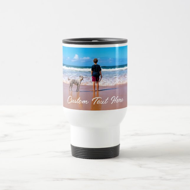 Your Photo Travel Mug Gift with Custom Text (Center)