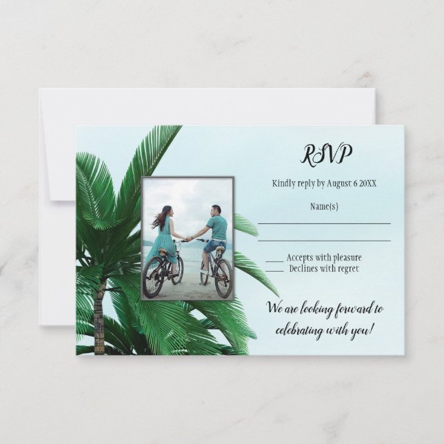 Your Photo Tropical Palm Tree Beach Wedding RSVP Invitation (Front)
