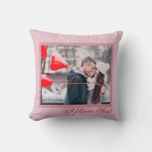 Your Photo Valentine's Day Pink White Polka Dots Cushion