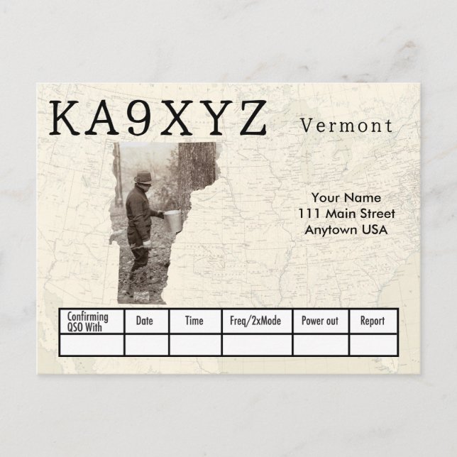 Your Photo Vermont Shaped Cutout Custom QSL Postcard (Front)