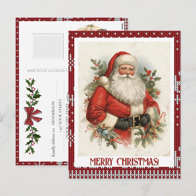 Your Photo Vintage Christmas Santa Personalised  Holiday Postcard (Front/Back)