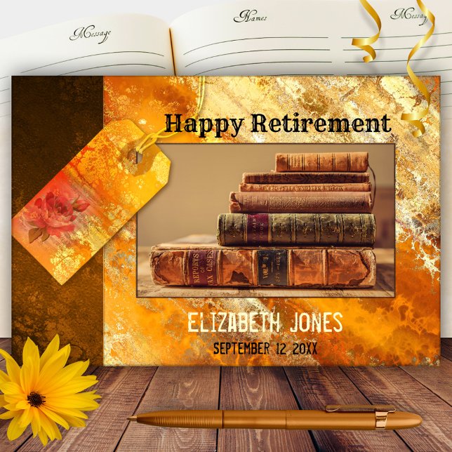 Your Photo Vintage Gold Retirement Guest Book (Creator Uploaded)