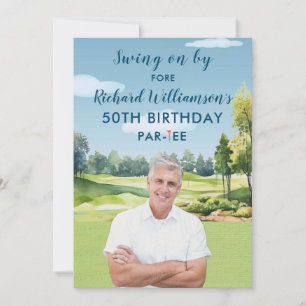 Your Photo Watercolor Golf Theme 50th Birthday  Invitation