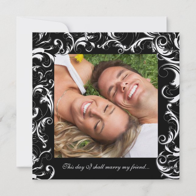 Your Photo Wedding Invitation Black Fancy Swirls (Front)