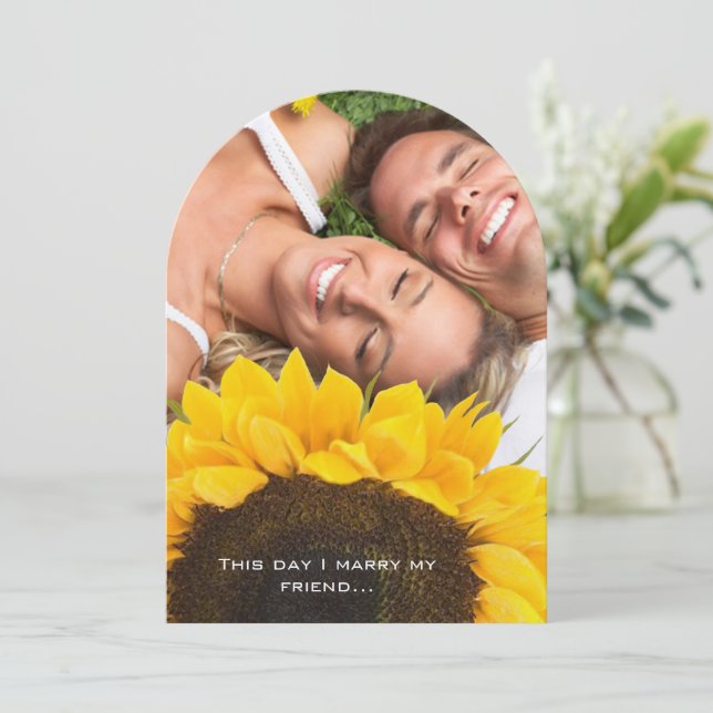Your Photo Wedding Invitation with Sunflower (Standing Front)