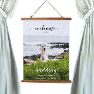 Your Photo Wedding Seating Chart and Welcome Sign Hanging Tapestry