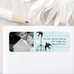 Your Photo Wedding Vintage Bird Cage Aqua Damask