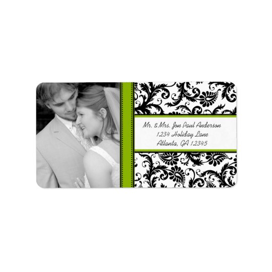 Your Photo Wedding Vintage Black Green Damask Address Label