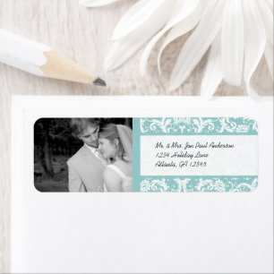 Your Photo Wedding Vintage Damask Aqua Blue