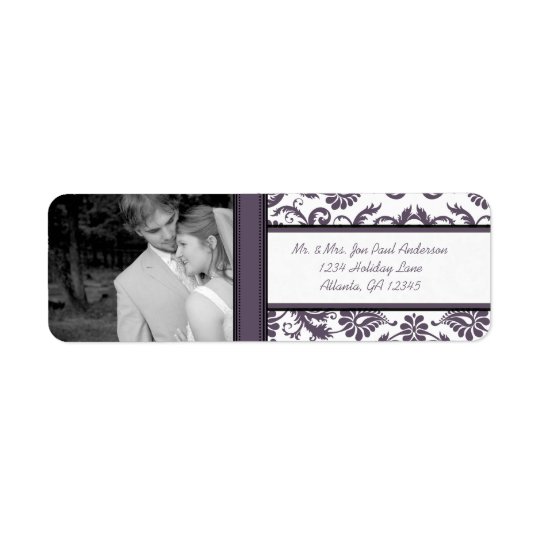 Your Photo Wedding Vintage Eggplant Damask Return Address Label