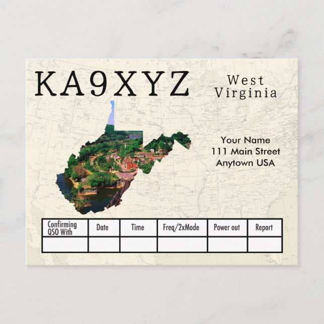 Your Photo West Virginia Shaped Cutout Custom QSL Postcard (Front)