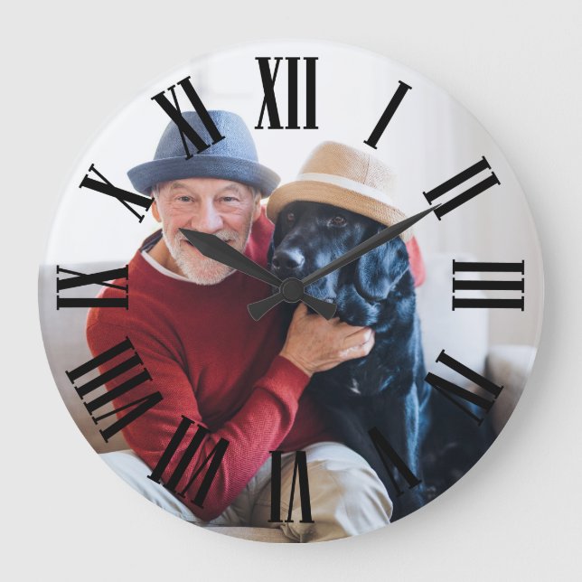 Your Photo with Bold Roman Numerals Large Clock (Front)