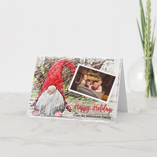 Your Photo With Christmas Gnome Happy Holidays Holiday Card (Front)