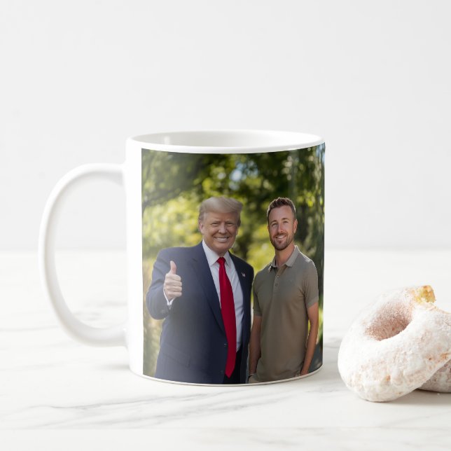 Your Photo with President Donald Trump 2024 Funny Coffee Mug (With Donut)