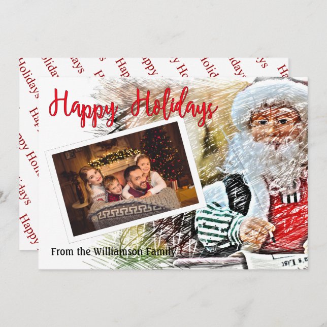 Your Photo With Santa and His List Happy Holidays Holiday Card (Front/Back)