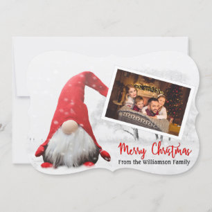 Your Photo With Snowy Christmas Gnome Fancy Cut Holiday Card