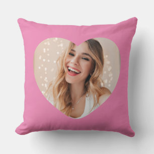 Your photo your face on a personalised heart pink cushion