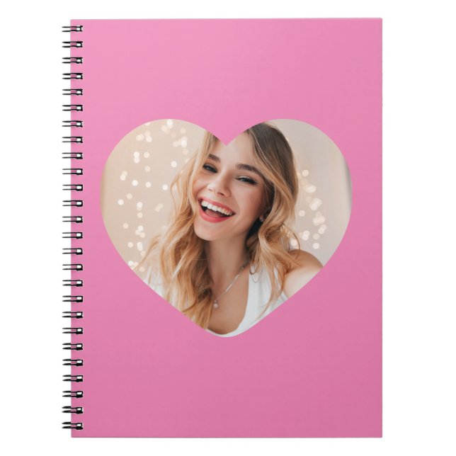 Your photo your face on a personalised heart pink notebook (Front)