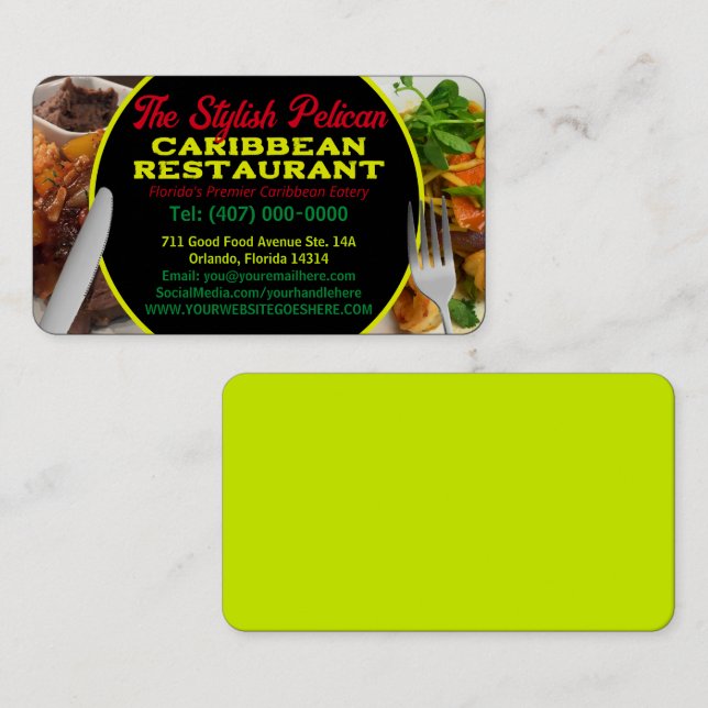 Your Photos Caribbean Restaurant Catering Services Business Card (Front/Back)