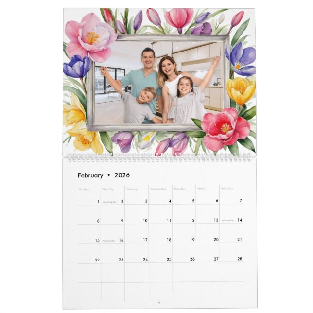 Your Photos Colourful Floral Garden Lover's Family Calendar (Feb 2026)