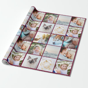Your Photos Custom Collage Modern Burgundy Wrapping Paper