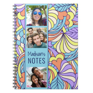 YOUR photos custom name Colourful Doodles notebook