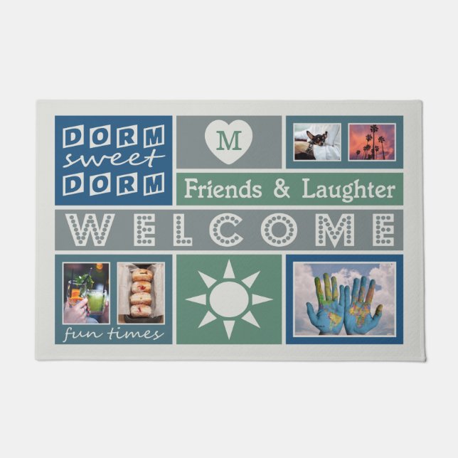YOUR PHOTOS & MONOGRAM custom dorm room door mat (Front)