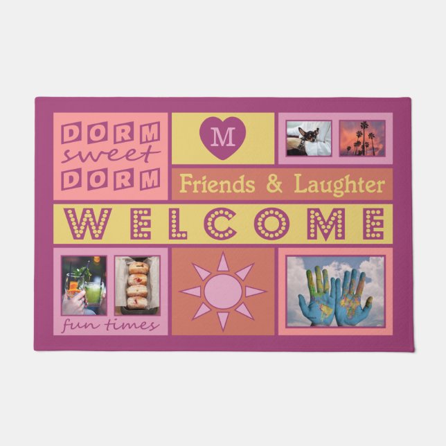 YOUR PHOTOS & MONOGRAM custom dorm room door mat (Front)
