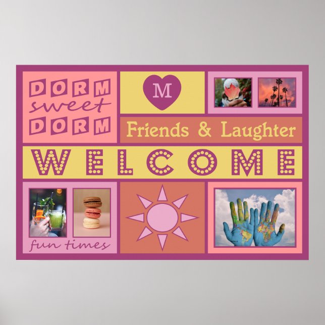 YOUR PHOTOS & MONOGRAM custom dorm room poster (Front)