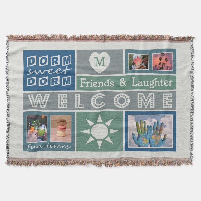 YOUR PHOTOS & MONOGRAM dorm room throw blanket (Front)