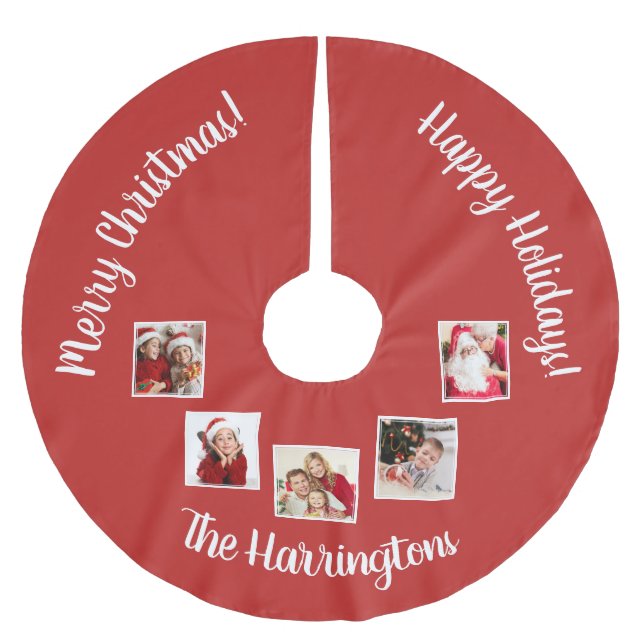 YOUR Photos, Name & Colour Christmas Brushed Polyester Tree Skirt (Front)