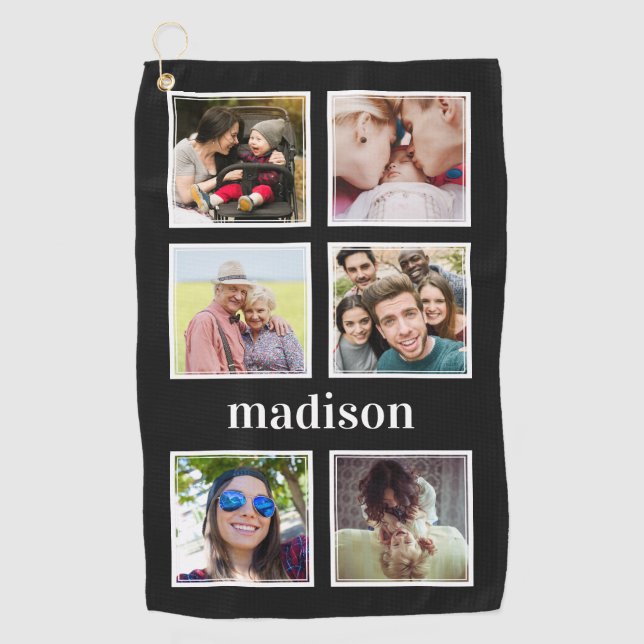YOUR photos, name & colour golf towel (Front)