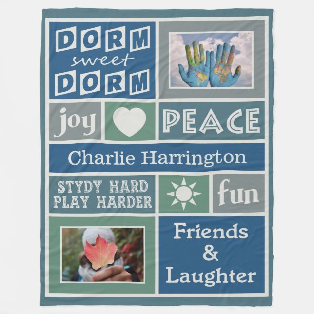 YOUR PHOTOS & NAME custom dorm room fleece blanket (Front)