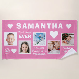 YOUR photos & names BEST MOM beach towel