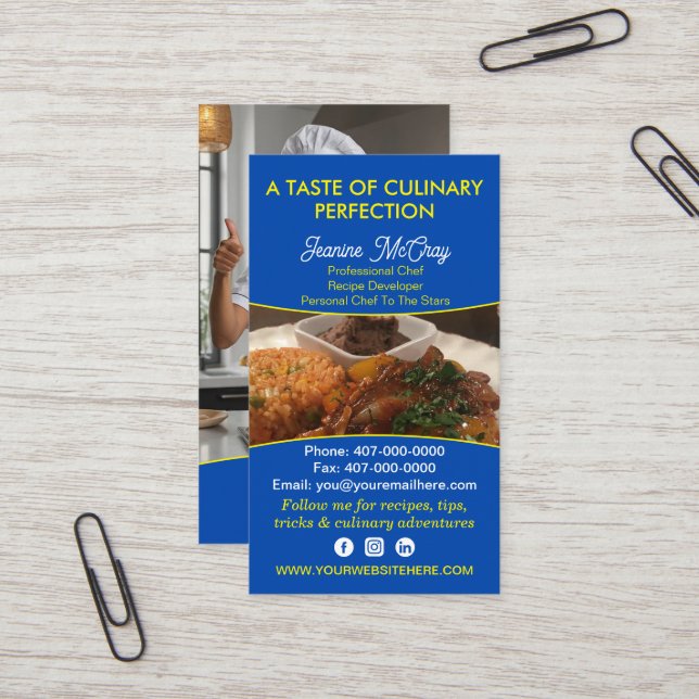 Your Photos Restaurant Chef Catering Services Business Card (Front/Back In Situ)