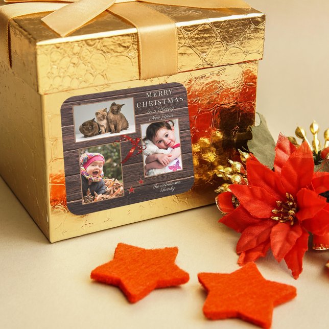 Your Photos Rustic Wood Christmas Holidays Sticker (Creator Uploaded)