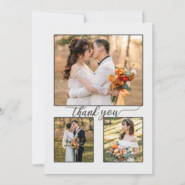 Your Photos Script Grey Wedding Thank You Card (Front)