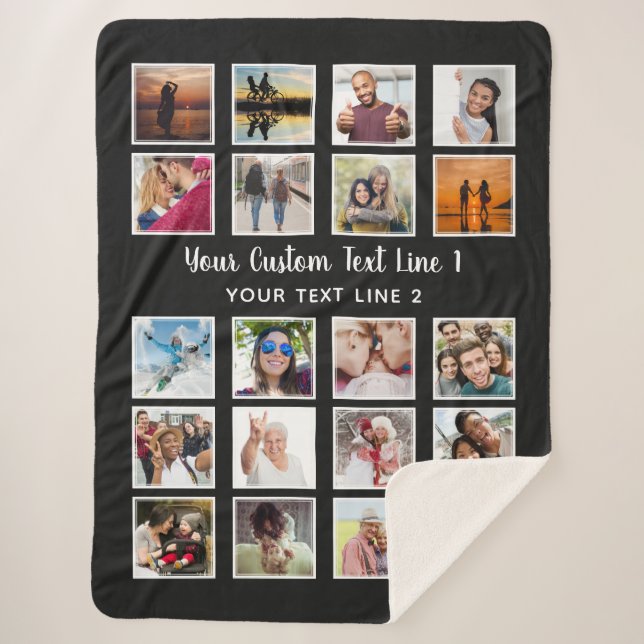 YOUR PHOTOS, TEXT & COLOR large fleece Sherpa Blanket (Front)