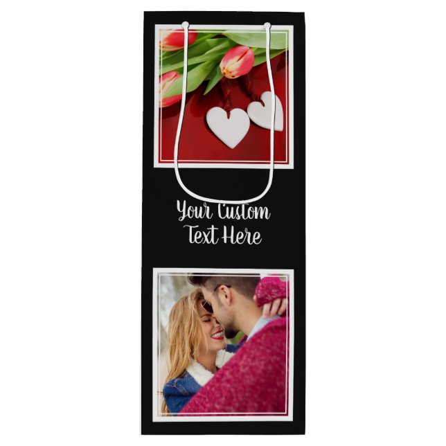 YOUR Photos, Text & Colour wine gift bag (Front)