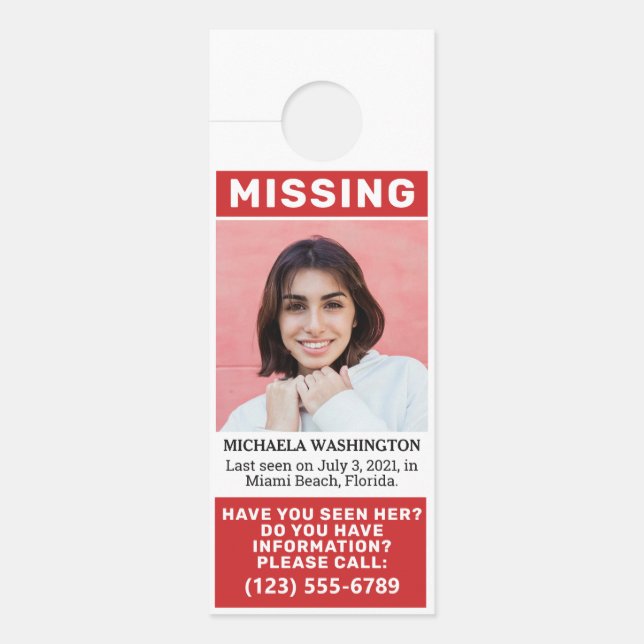 YOUR Photos & Text "MISSING PERSON" Door Hanger (Front)